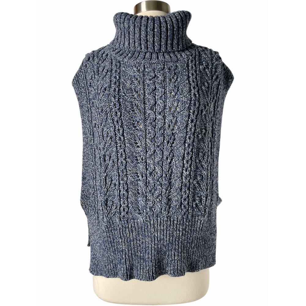 Veronica Beard Collina Sweater Vest Blue Cable Knit Wool Silk Turtleneck M/L - Picture 5 of 10